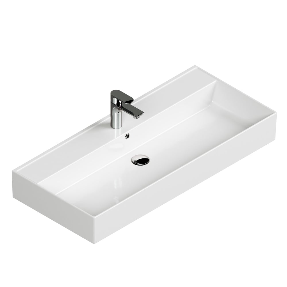 Aqua Bagno Plan Tezgah Üstü Kare Lavabo , 100 x 45 cm. ,Beyaz
