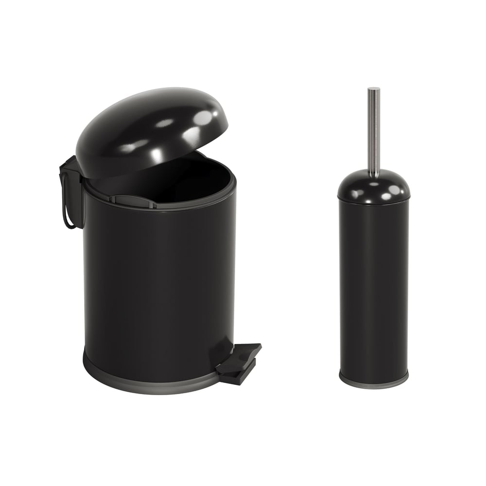 Aqua Bagno Smile  Klozet Fırçası + Çöp Kovası 5 lt -2 Parça Set, Mat Siyah | 35.20.89.01.03