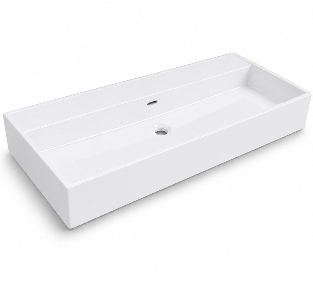 Dura Niva Kare Çanak Lavabo 100x46,5 cm Tezgah Üstü Batarya Deliksiz Beyaz | 5255