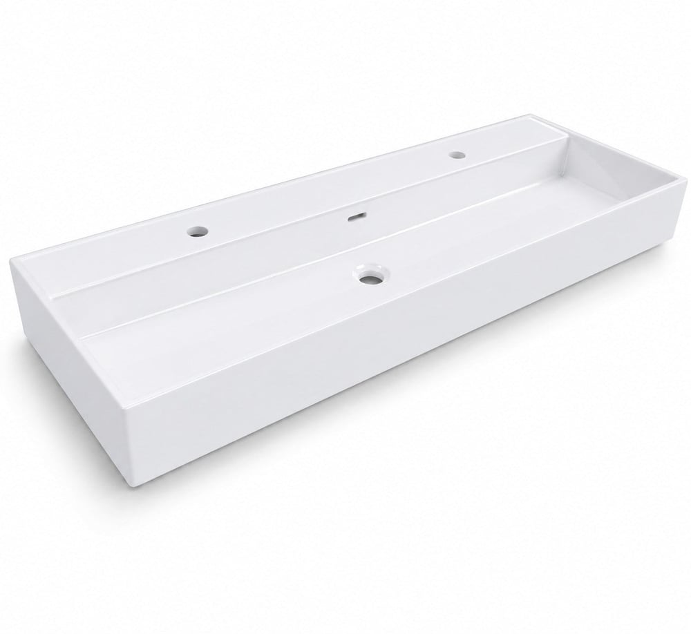 Dura Niva Kare Çanak Lavabo 120x46,5 cm Tezgah Üstü, Çift Batarya Delikli Beyaz | 5260