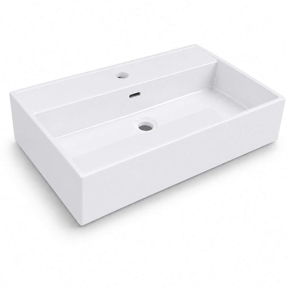 Dura Niva Kare Çanak Lavabo 60x46,5 cm Tezgah Üstü Batarya Delikli Beyaz | 5252