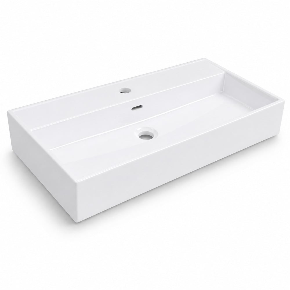 Dura Niva Kare Çanak Lavabo 80x46,5 cm Tezgah Üstü Batarya Delikli Beyaz | 5253