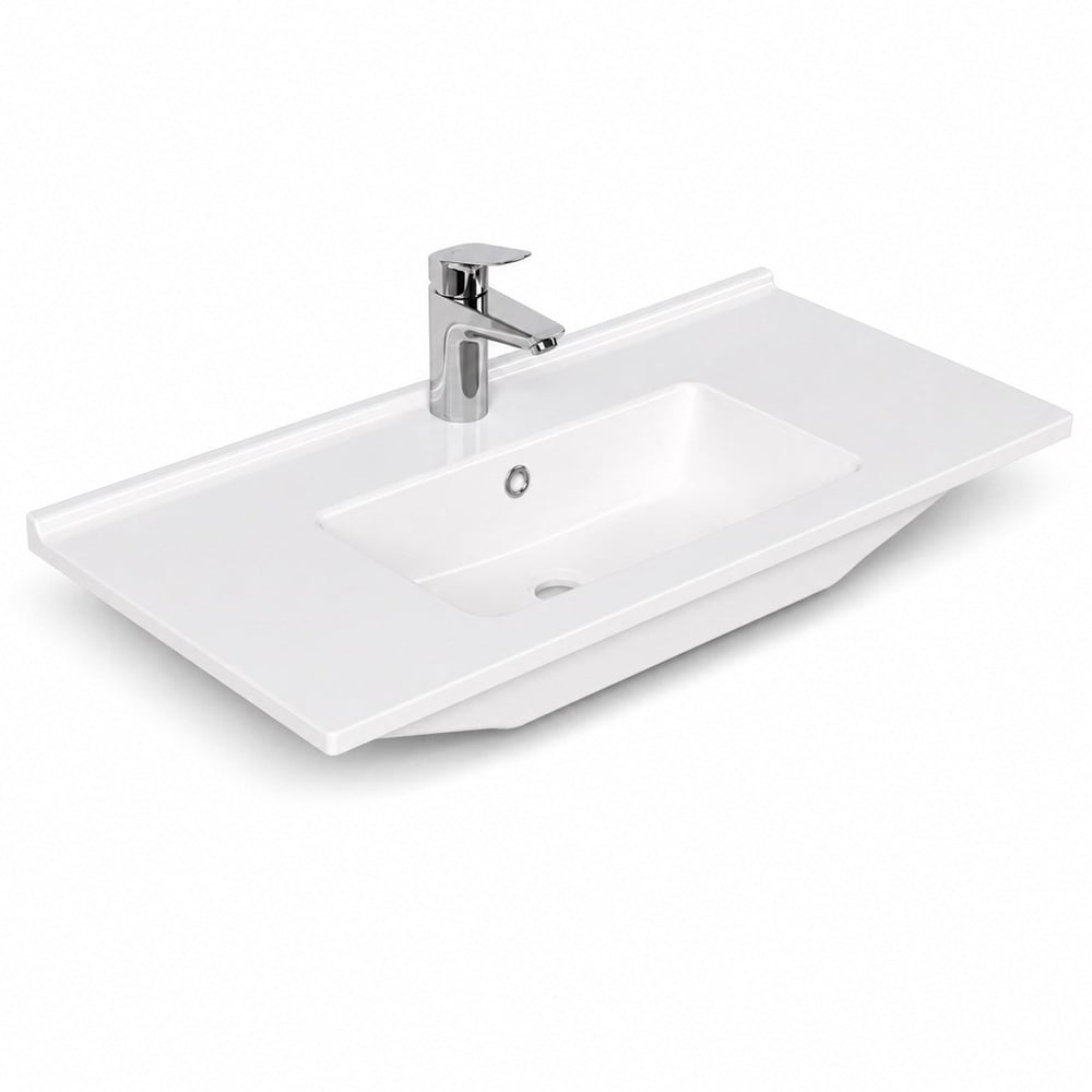 Dura Sees Tezgah Üstü Slim Lavabo 80x46,5 cm Dolap Uyumlu Batarya Delikli Beyaz | 5820