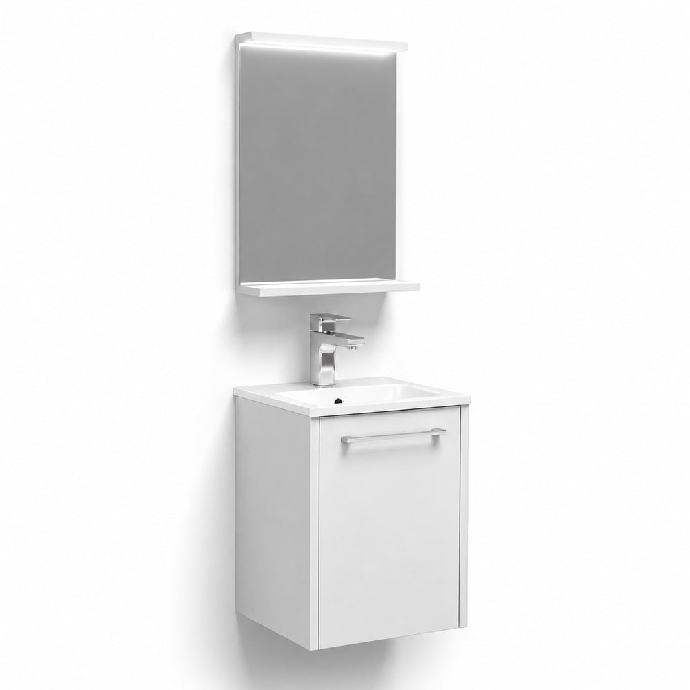 Isvea Combinato Banyo Dolap Seti 40 cm Ledli Aynalı Üst Dolap Dahil Lavabolu Beyaz | ISV.50.35.01.03