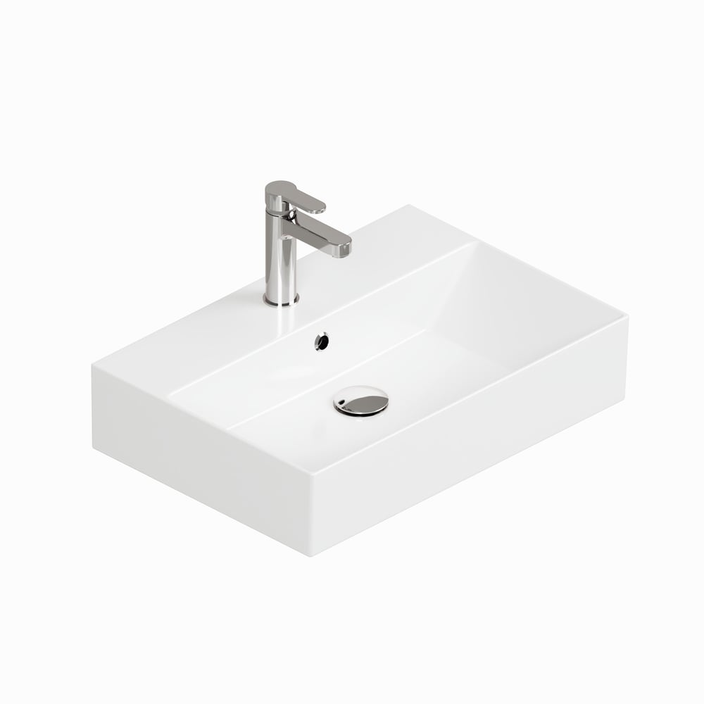 ISVEA Sistema Z Tezgah Üstü Kare Lavabo 60x42 cm Slim Batarya Delikli Beyaz | 10SF50060