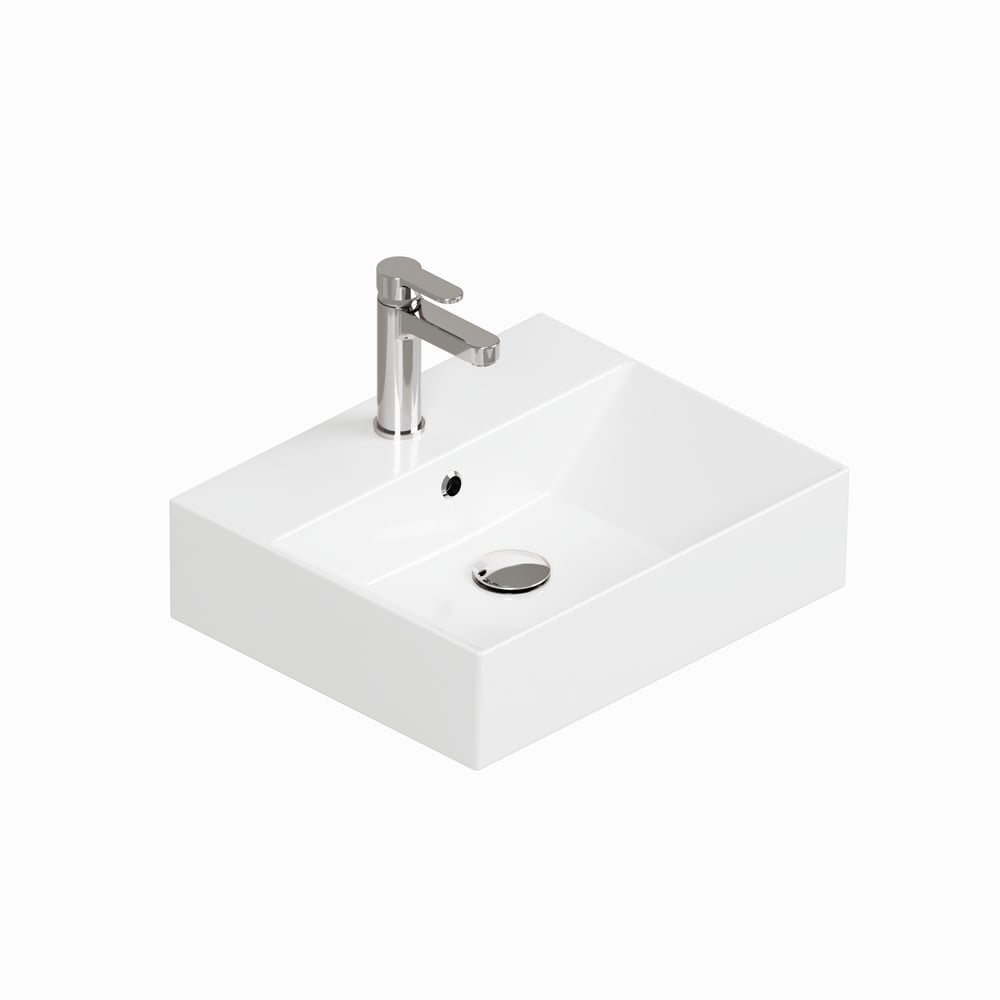 ISVEA Sistema Z Tezgah Üstü Kare Lavabo 50x42 cm Slim Batarya Delikli Beyaz | 10SF50051