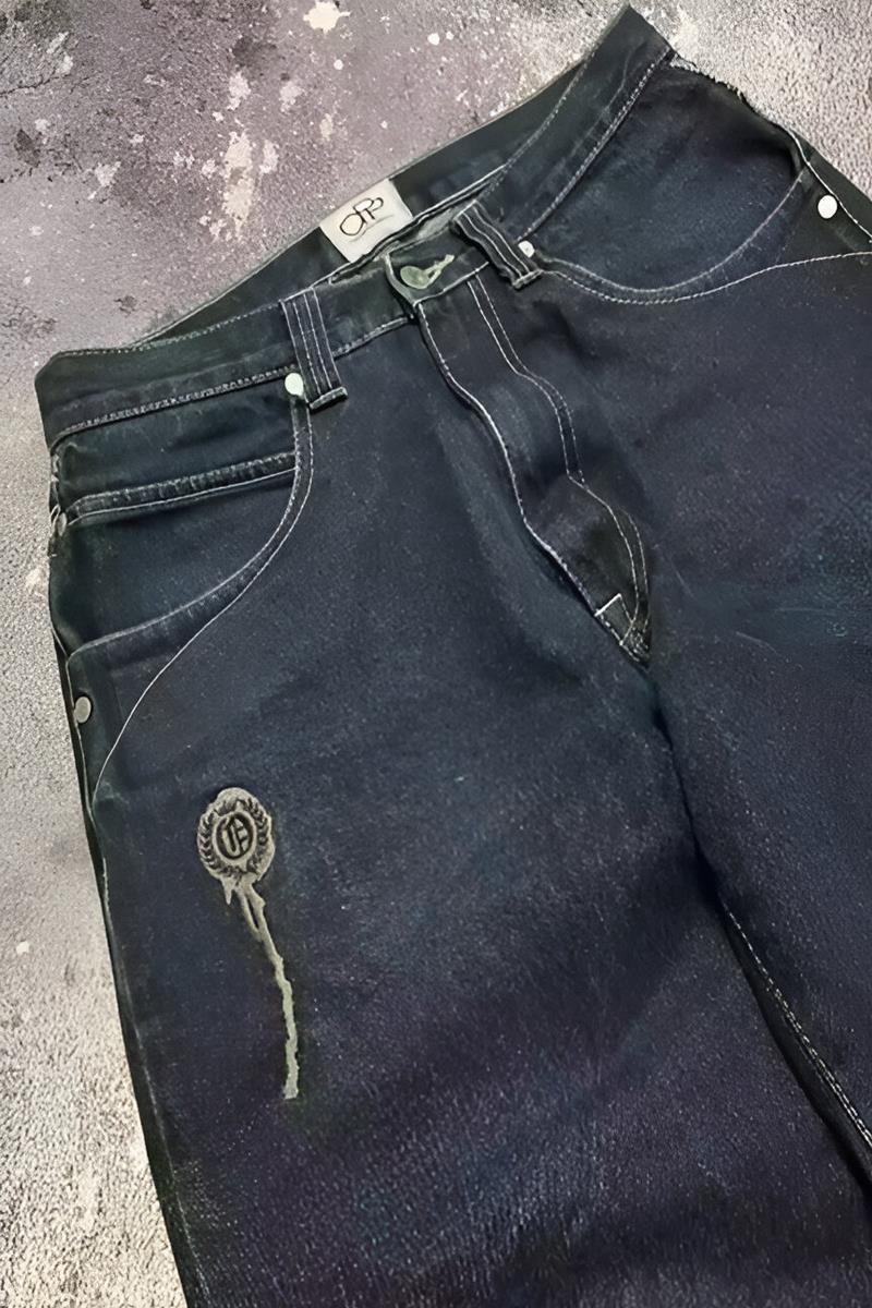 YENİ Lacivert Back Side Skull Head Salaş Baggy Kot Pantolon