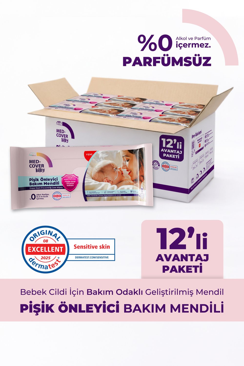 Med-Cover Baby Pişik Önleyici Bakım Mendili 50li x 12 Avantaj Paketi