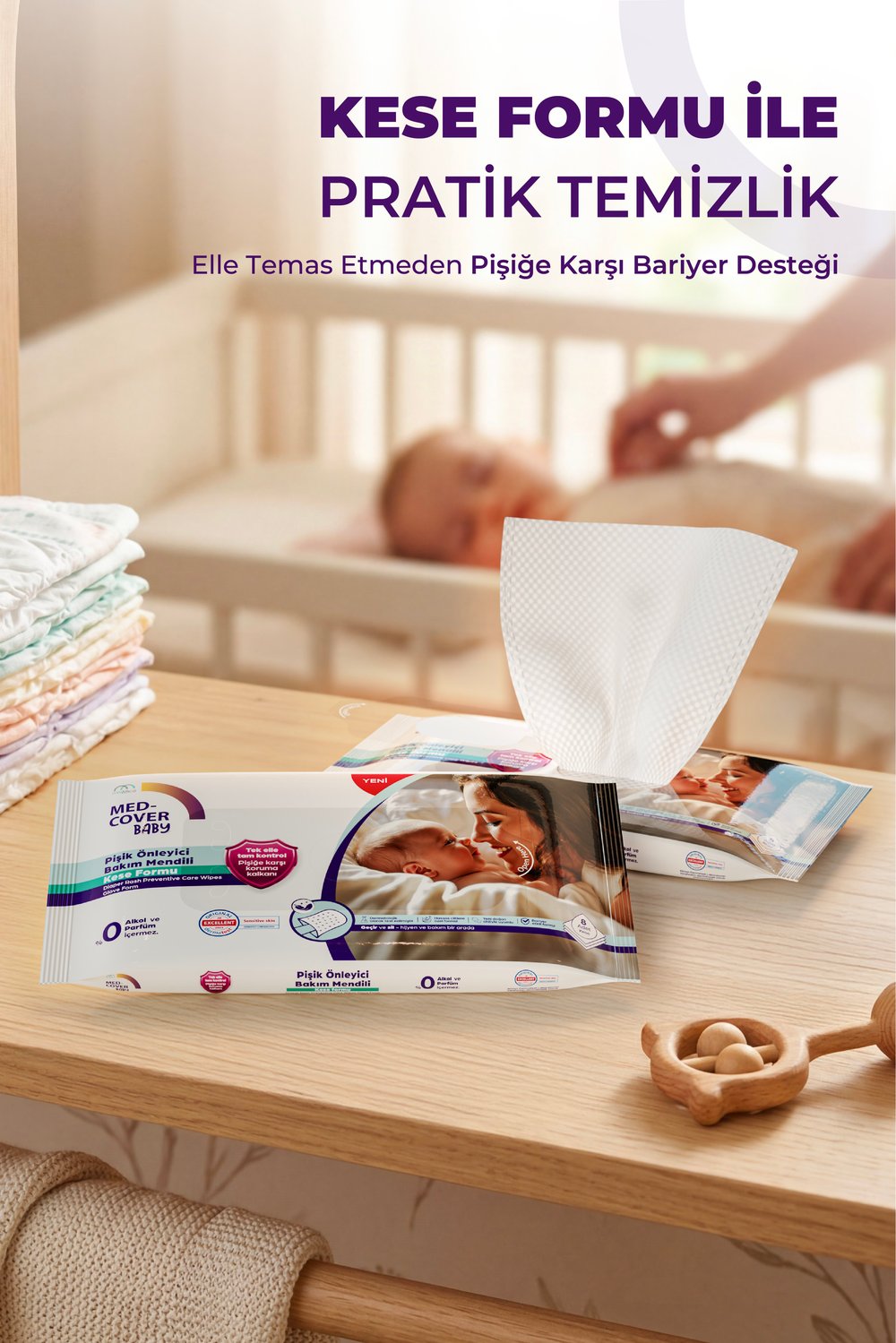 Med-Cover Baby Pişik Önleyici Bakım Mendili – Kese Formu 8li x 12 Avantaj Paketi