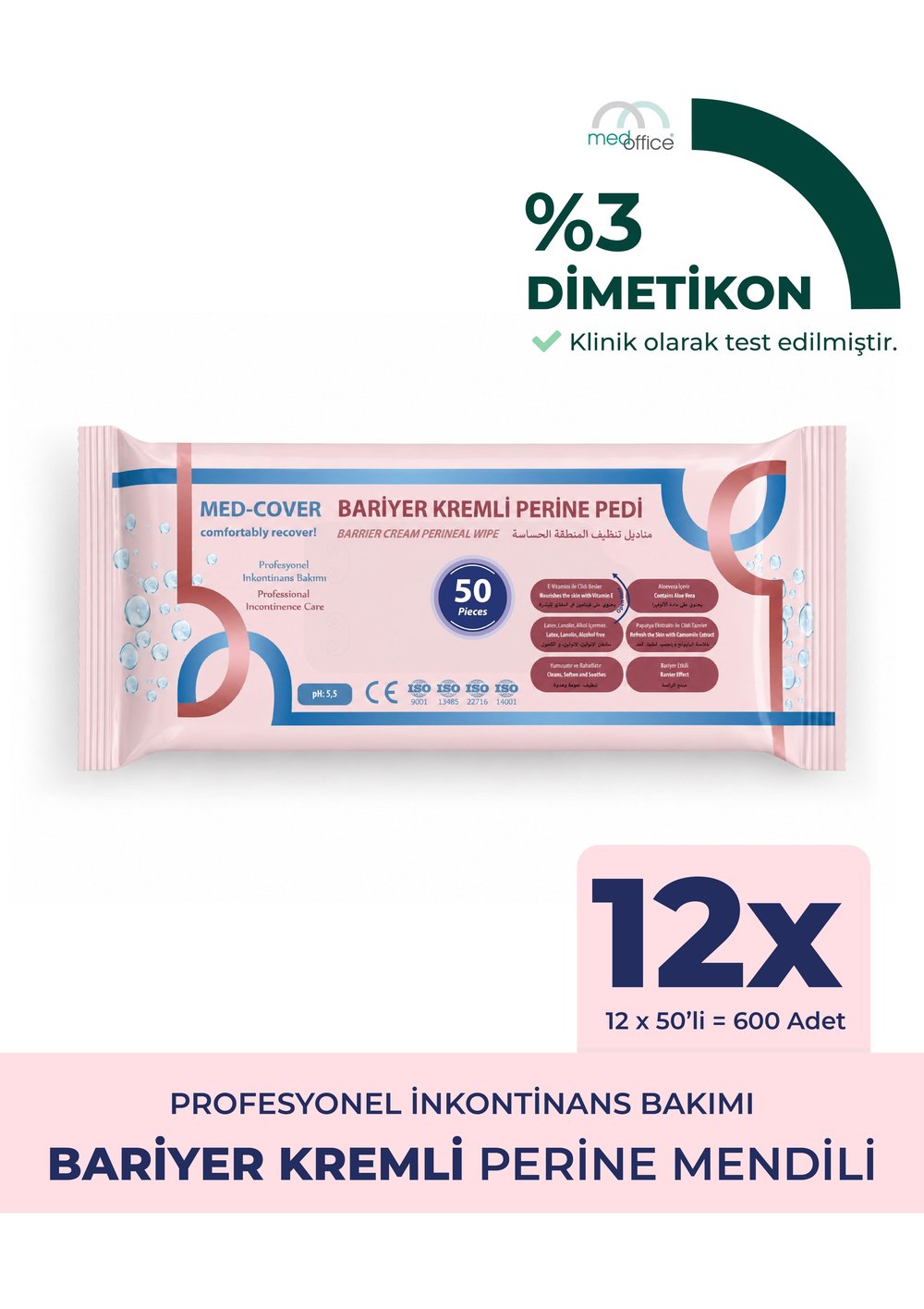 MED-COVER Bariyer Kremli Perine Bölgesi Temizleme Pedi/mendili 50li - 12 Adet