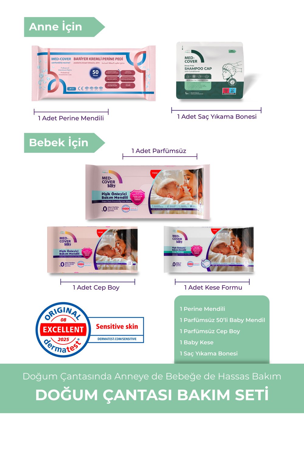 MED-COVER Doğum Çantası Bakım Seti – Anne & Bebek Hastane Çıkış Bakım Seti
