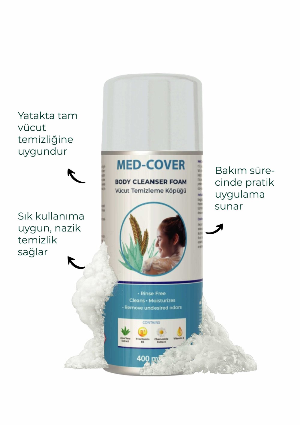 MED-COVER Vücut Temizleme Köpüğü Aerosol 400 ml
