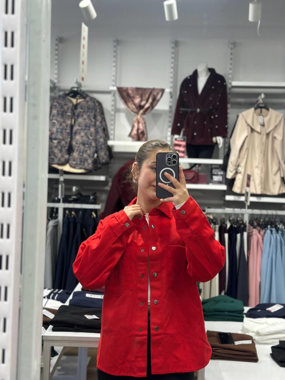 Oversize Kırmızı Kot Gömlek Ceket