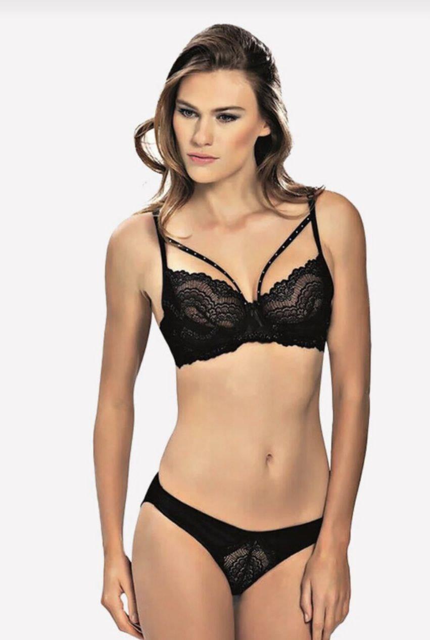 Siyah Strappy Dantelli Lingerie Takımı