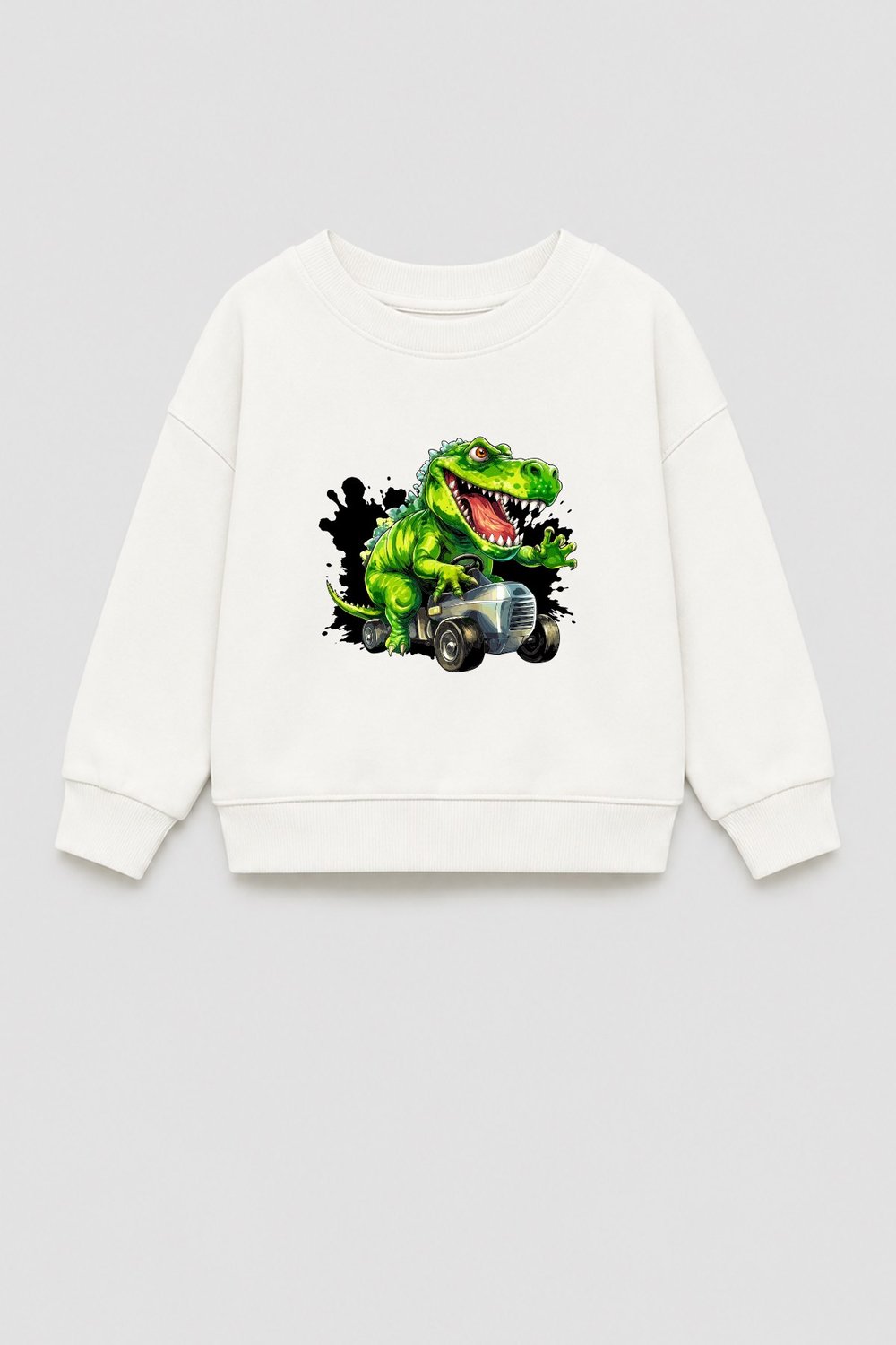 Erkek Çocuk 3 İplik Kumaş Dinozor Baskılı Pamuklu Sweatshirt