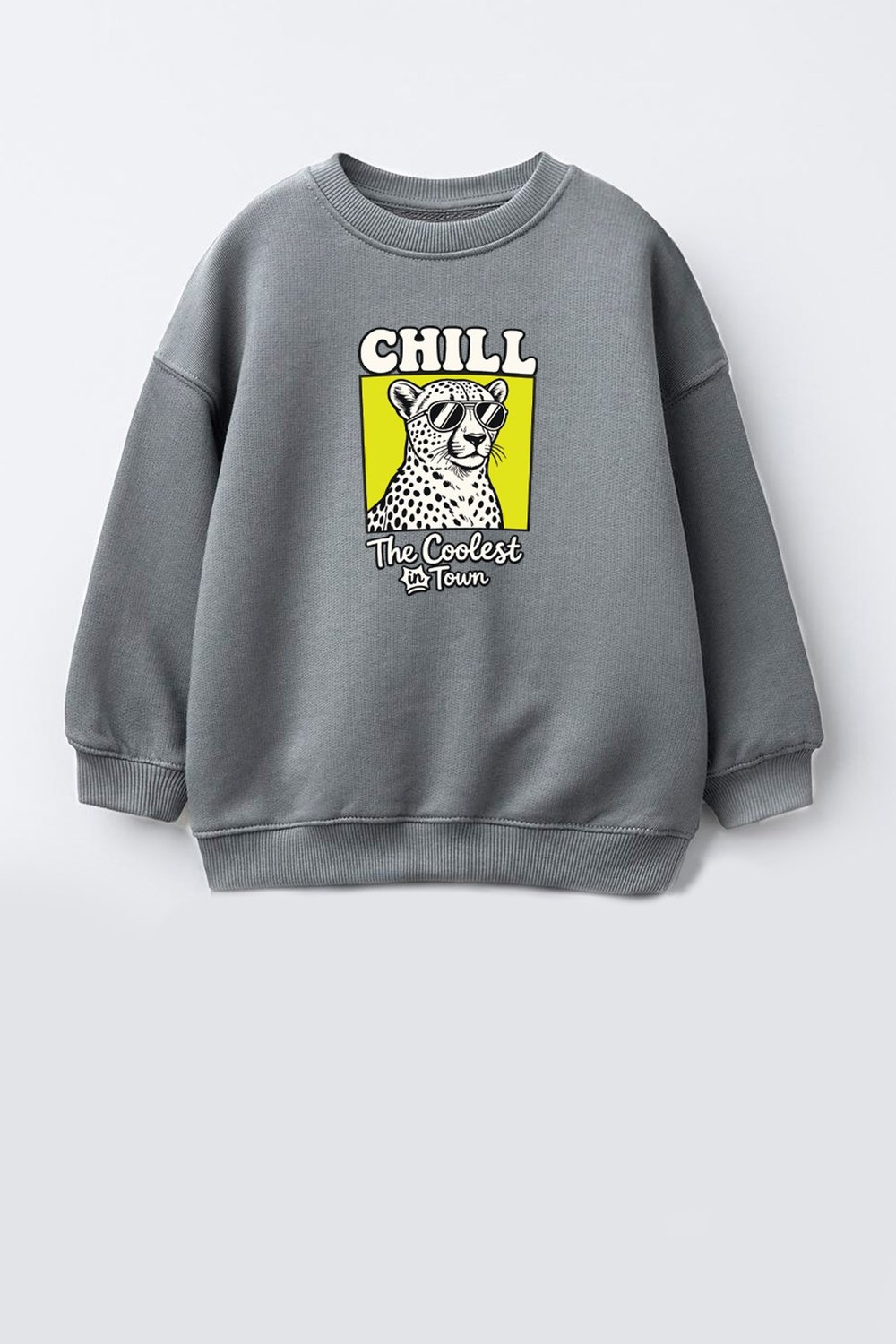 Erkek Çocuk 3 İplik Kumaş Leopar Baskılı Pamuklu Sweatshirt