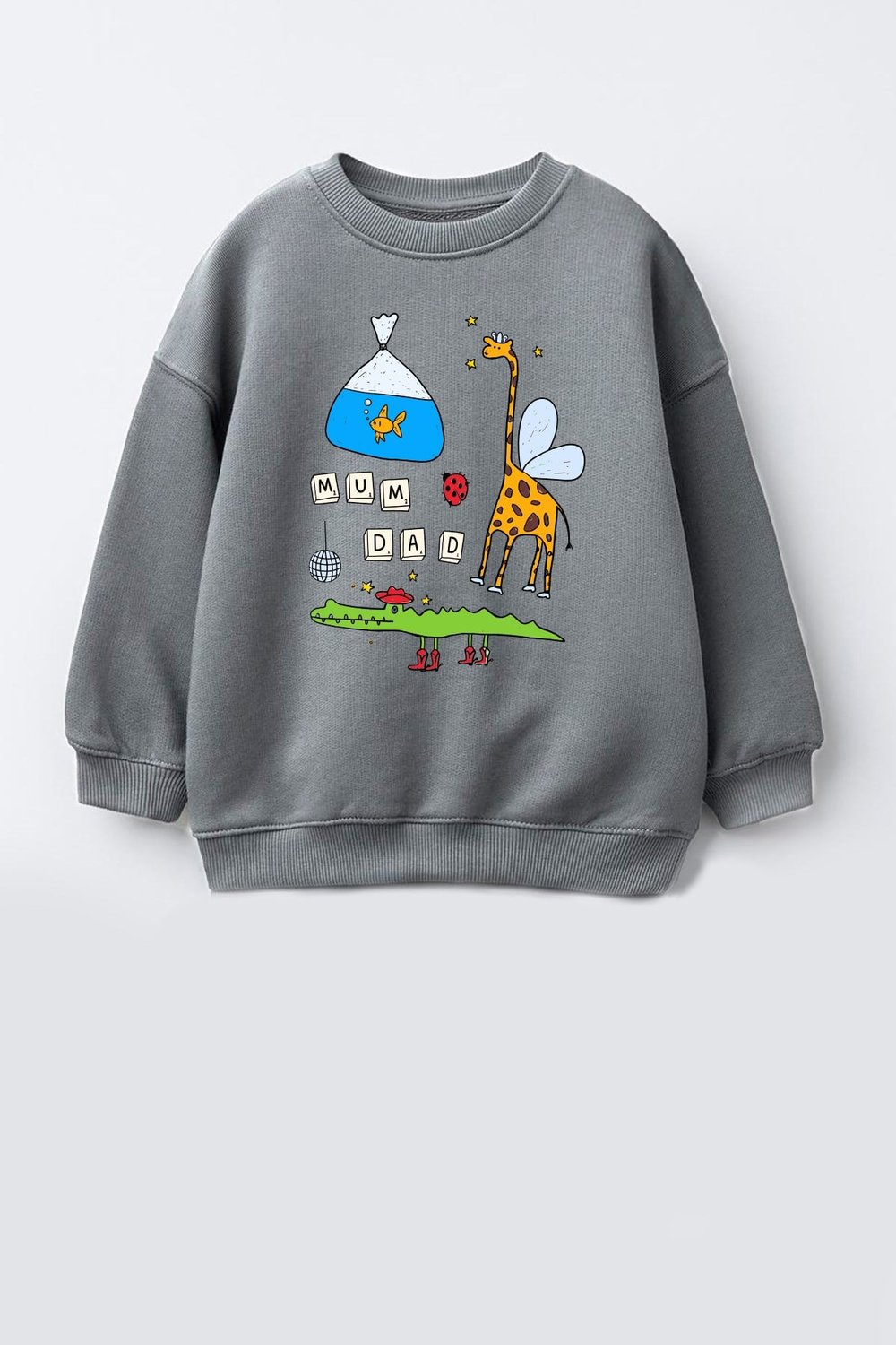 Erkek Çocuk 3 İplik Kumaş Zürafa Baskılı Pamuklu Sweatshirt