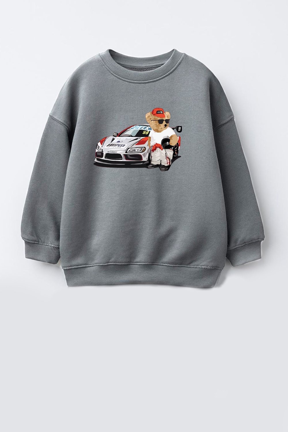 Erkek Çocuk Ayıcık Baskılı 3 İplik Kumaş Pamuklu Sweatshirt