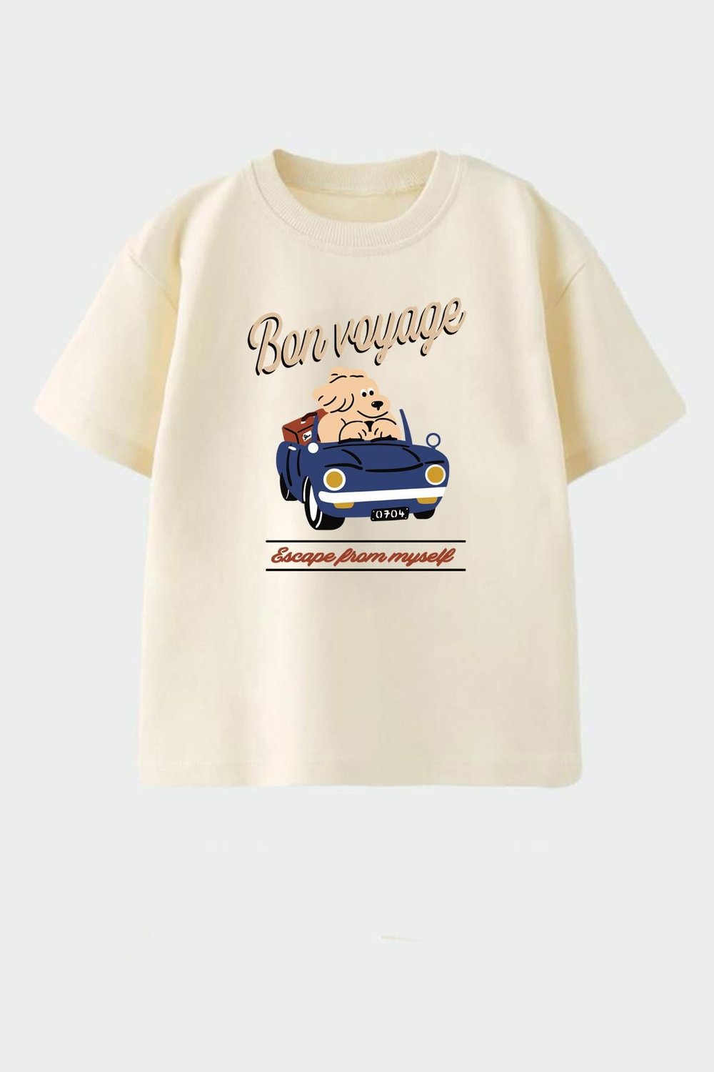 Erkek Çocuk Bej Pamuklu Baskılı Bisiklet Yaka T-Shirt