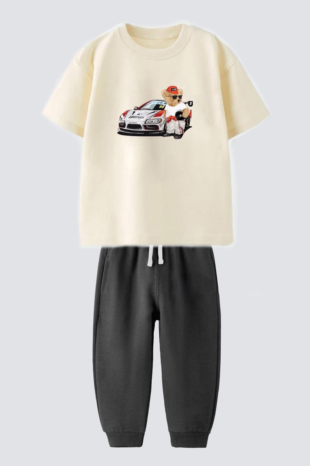 Erkek Çocuk Pamuklu Araba Baskılı T-Shirt ve Eşofman 2'li Takım