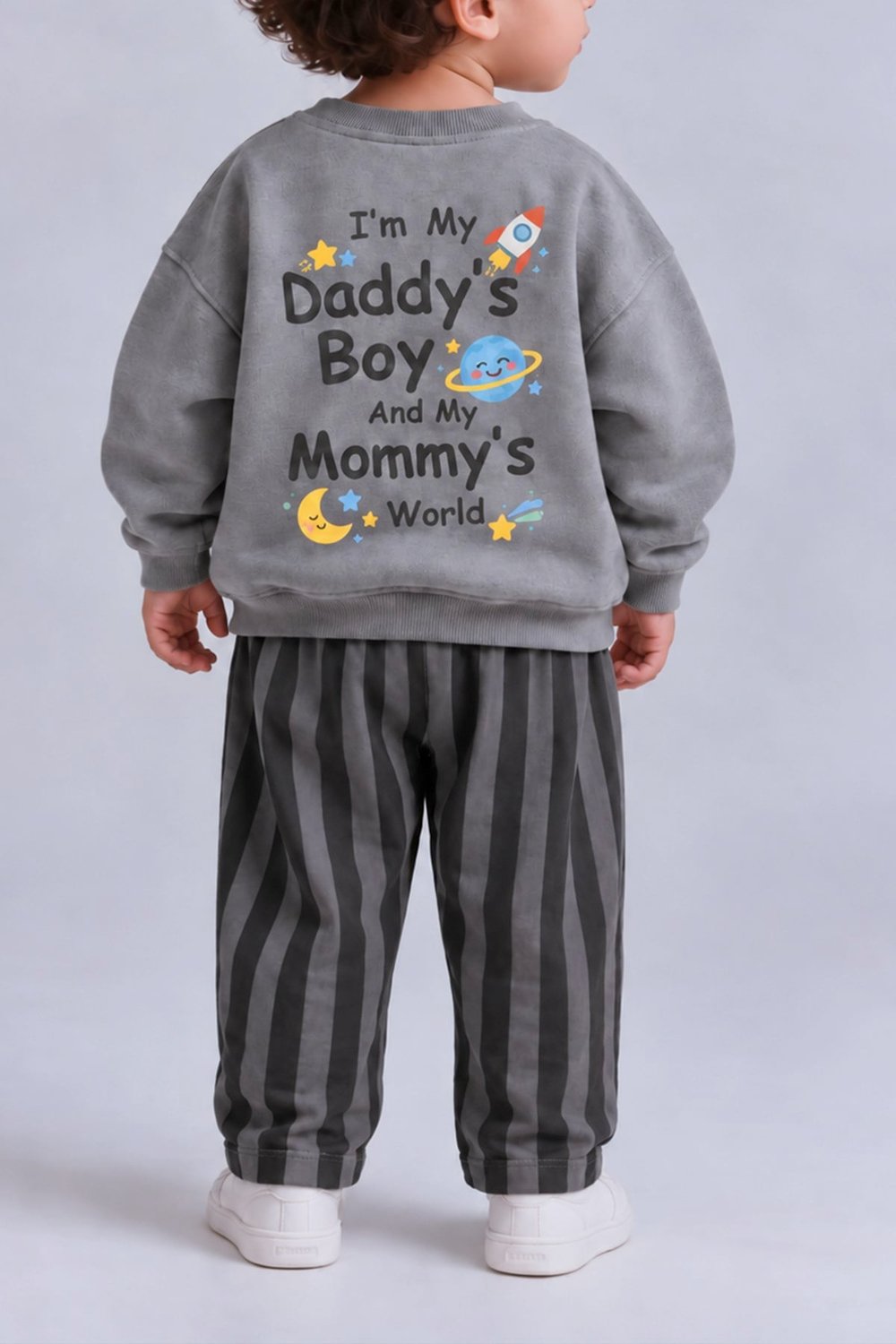 Erkek Çocuk Pamuklu Bisiklet Yaka Babasının Oğlu Baskılı Sweatshirt