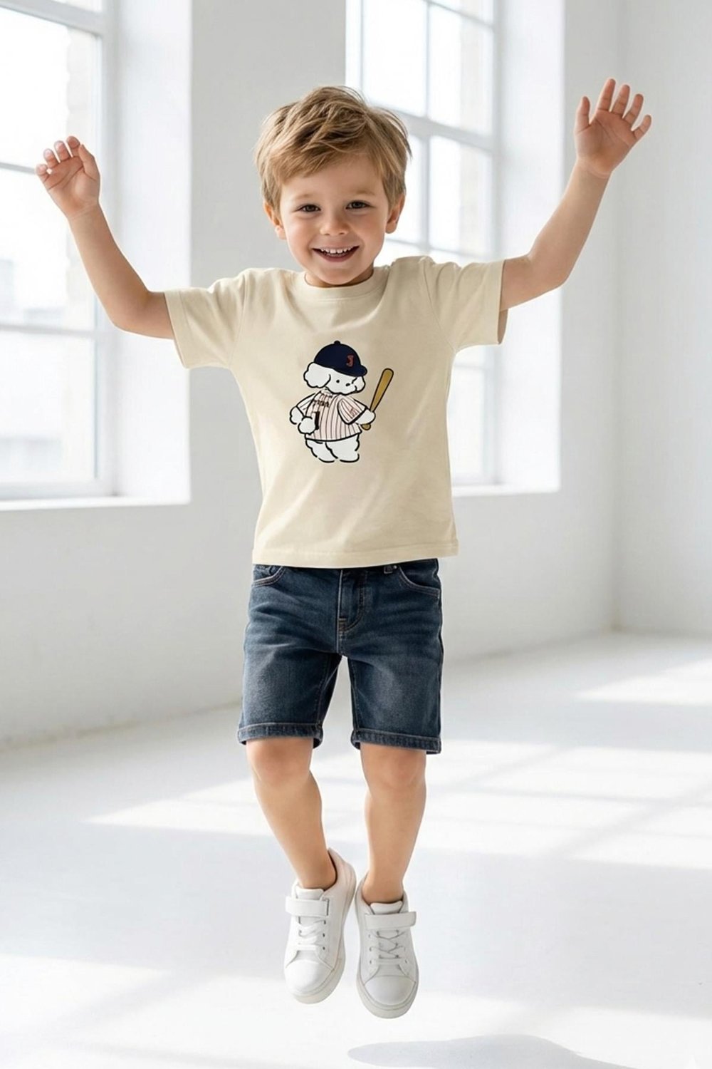 Erkek Çocuk Pamuklu Bisiklet Yaka Baskılı T-Shirt