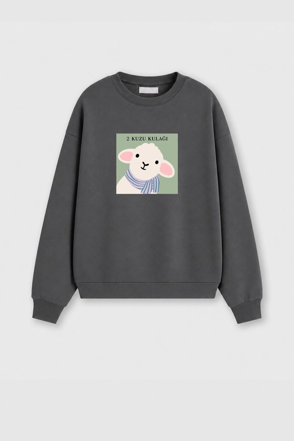 Kadın Premium Kumaş 3 İplik Şardonlu Kuzu Kulağı Baskılı Sweatshirt
