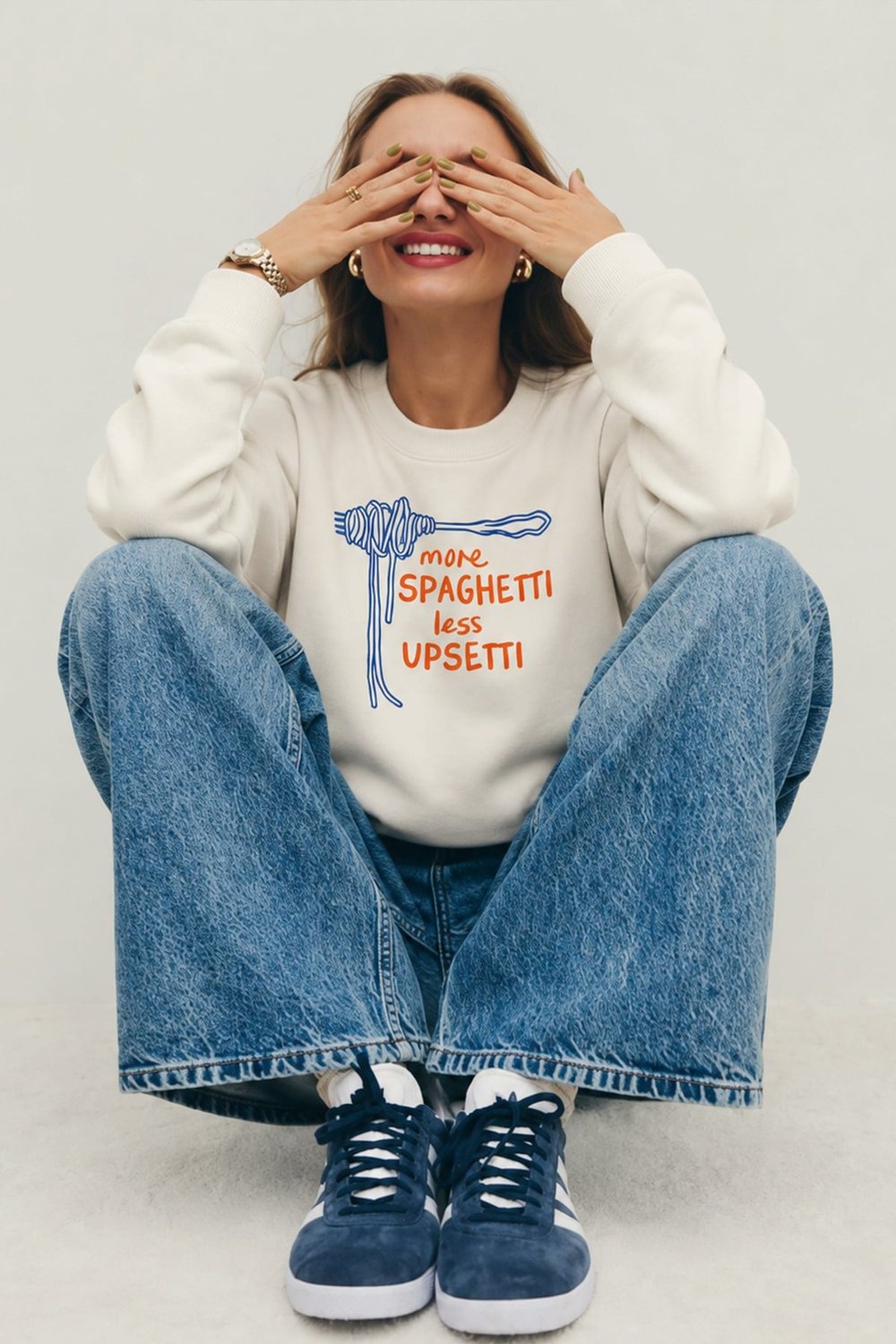 Kadın Premium Kumaş 3 İplik Şardonlu Spagetti Baskılı Sweatshirt