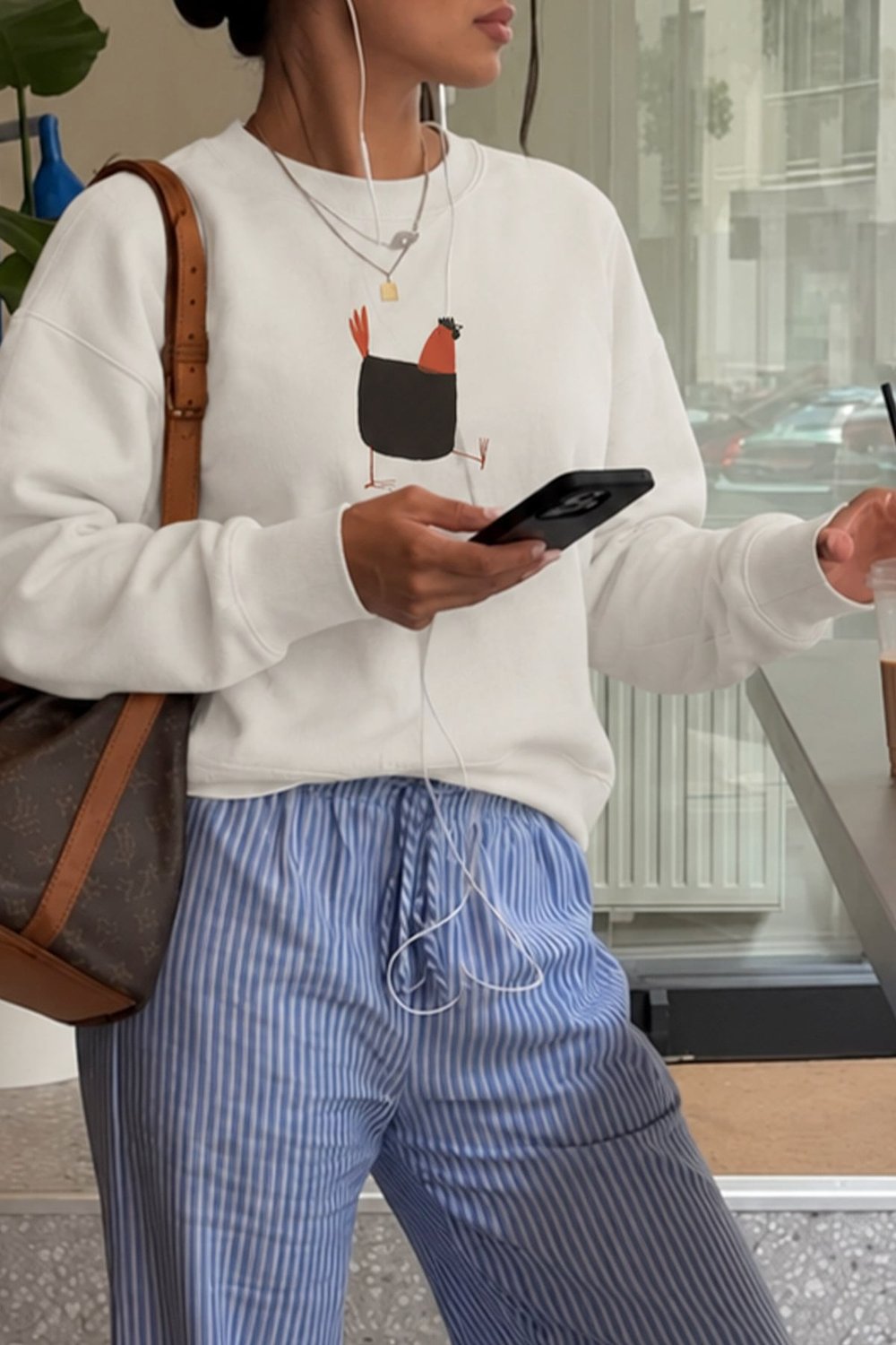 Kadın Premium Kumaş 3 İplik Şardonlu Tavuk Baskılı Sweatshirt