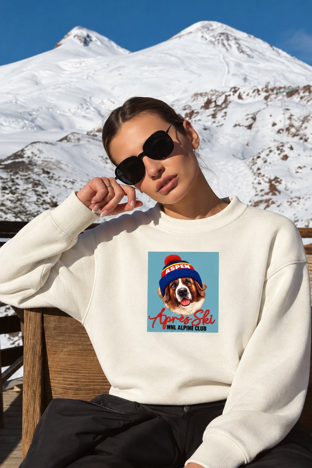 Kadın Premium Kumaş Şardonlu Köpek Baskılı Sweatshirt