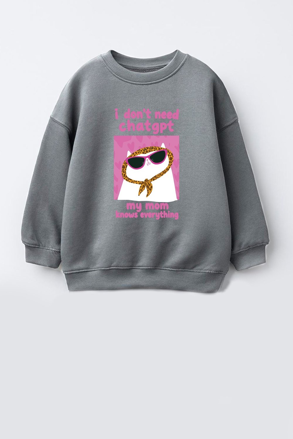 Kız Çocuk 3 İplik Kumaş Kedi Baskılı Pamuklu Sweatshirt