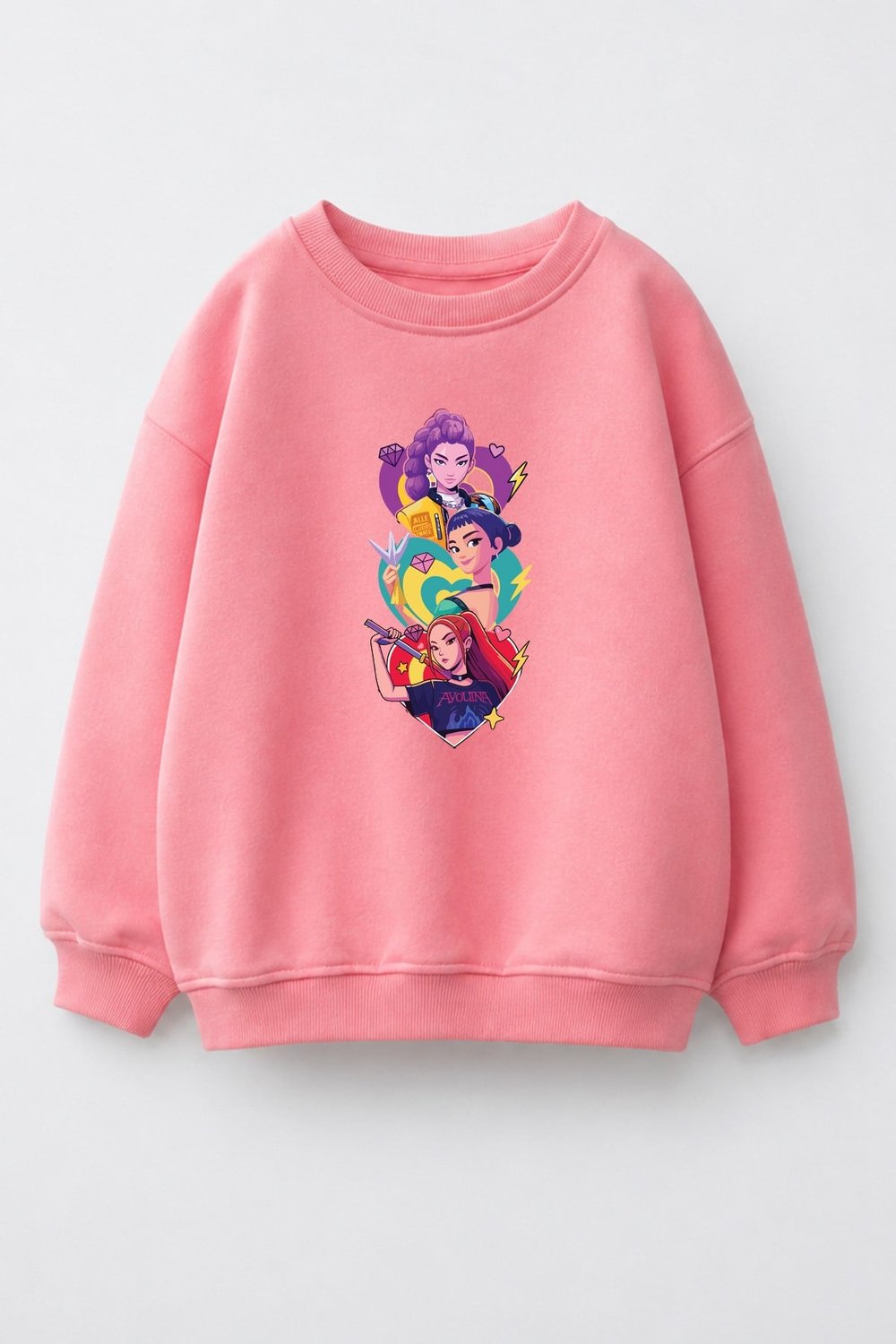 Kız Çocuk 3 İplik Kumaş Pamuklu Baskılı Sweatshirt