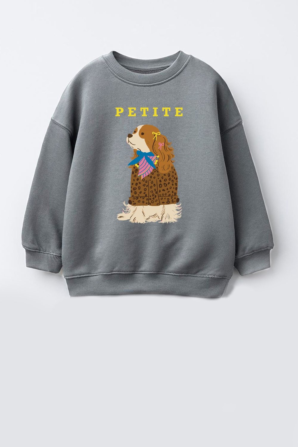 Kız Çocuk 3 İplik Kumaş  Pamuklu Köpek Baskılı Sweatshirt