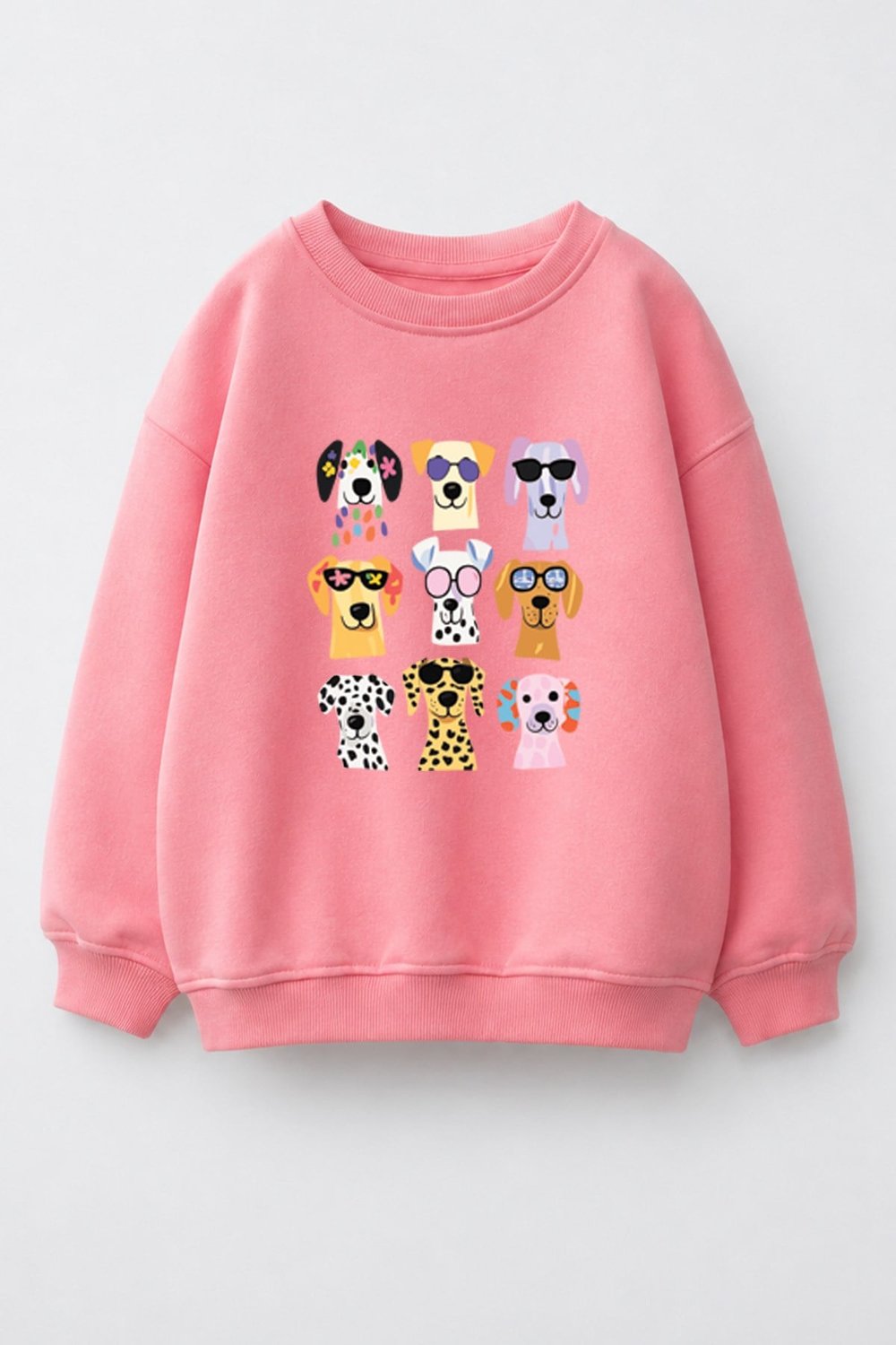 Kız Çocuk 3 İplik Kumaş Pamuklu Köpek Baskılı Sweatshirt