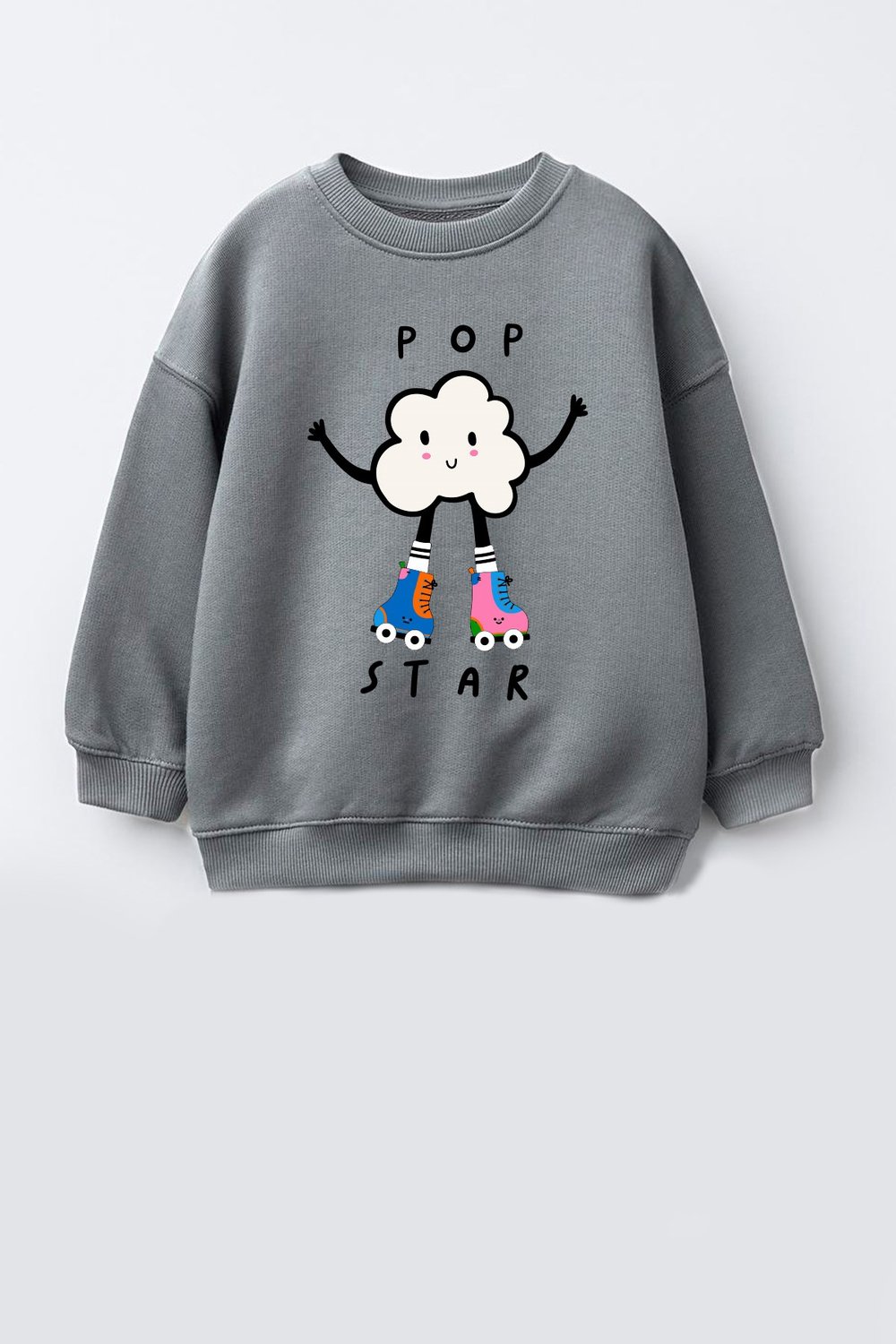 Kız Çocuk 3 İplik Kumaş  Pamuklu Popcorn Baskılı Sweatshirt