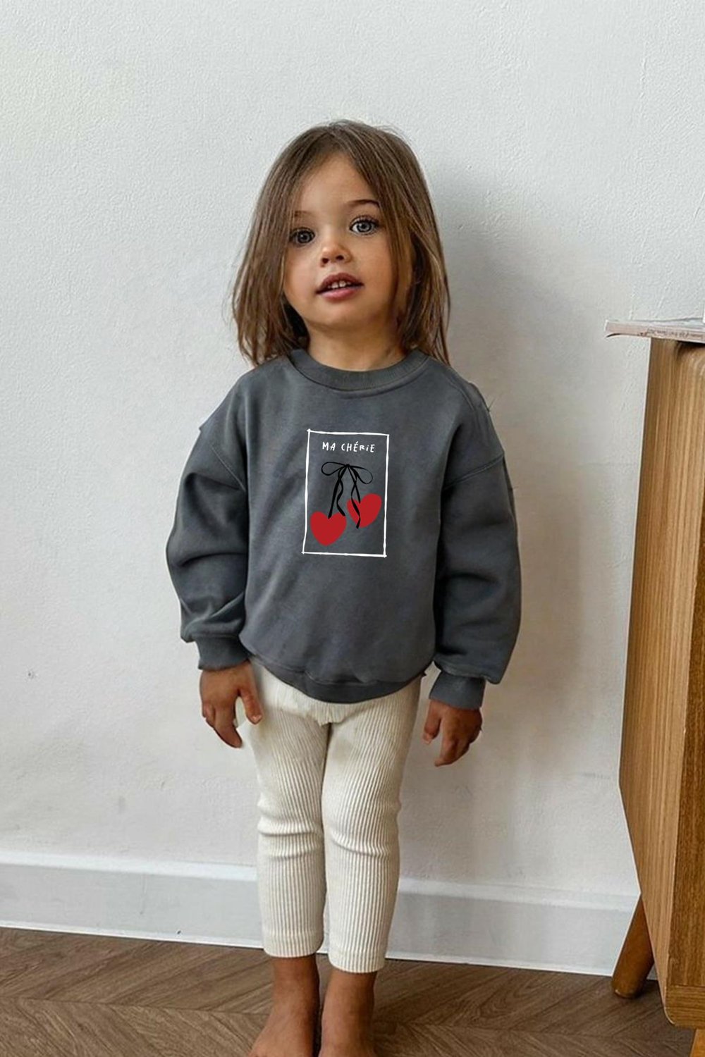 Kız Çocuk Baskılı 3 İplik Pamuklu Kumaş Sweatshirt