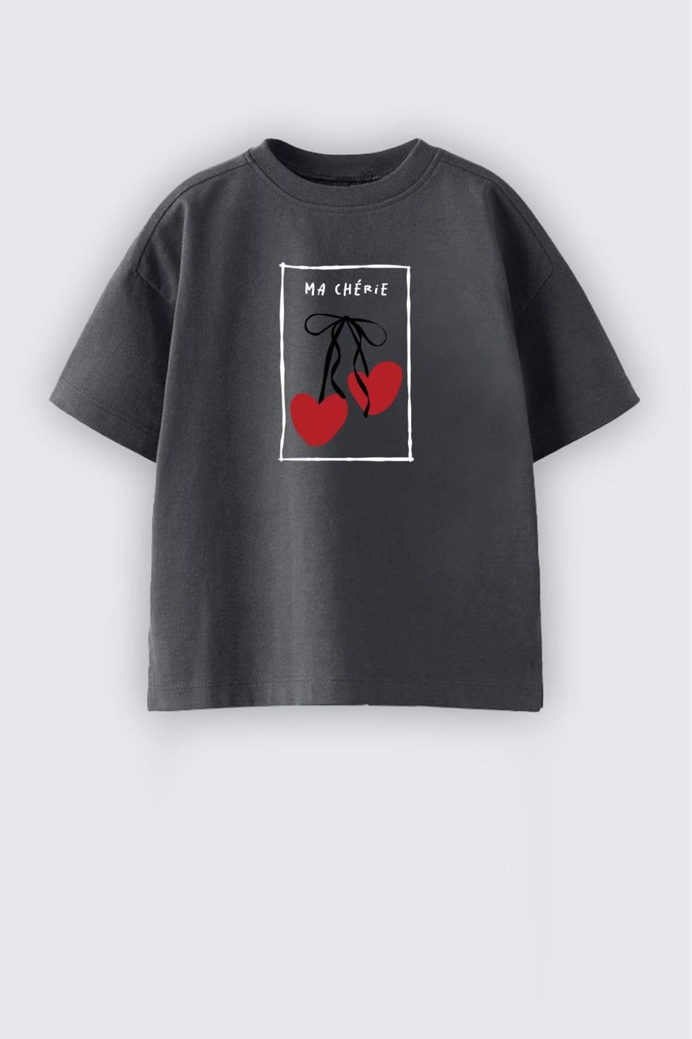 Kız Çocuk Kiraz Baskılı Bisiklet Yaka Pamuklu Tshirt