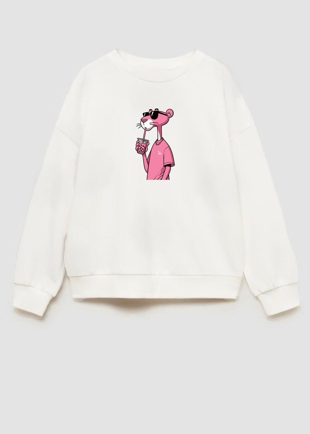 Kız Çocuk Pembe Panter Baskılı 3 İplik Kumaş Pamuklu Sweatshirt