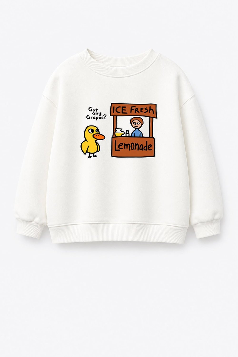 Unisex Çocuk Ekru Ördek Baskılı 3 İplik Kumaş Pamuklu Sweatshirt