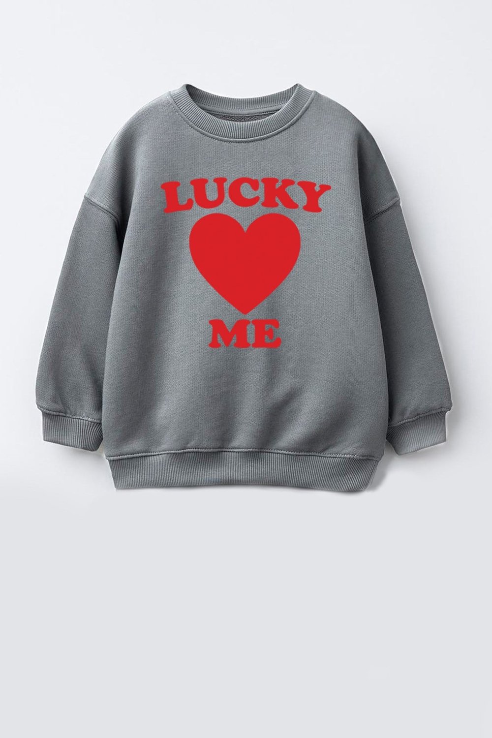 Unisex Çocuk Kalp Baskılı 3 İplik Kumaş Pamuklu Sweatshirt