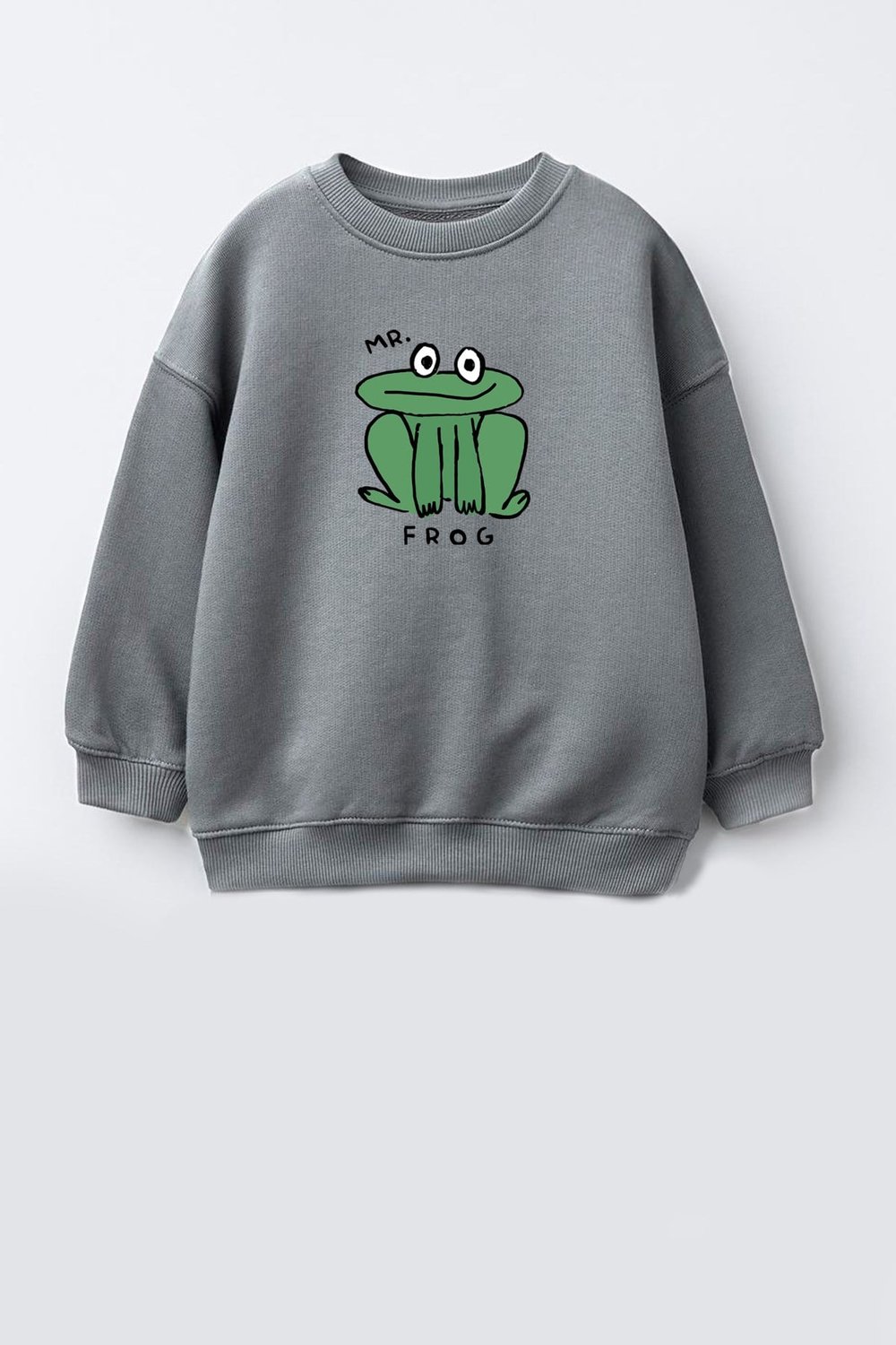 Unisex Çocuk Kurbağa Baskılı 3 İplik Kumaş Pamuklu Sweatshirt