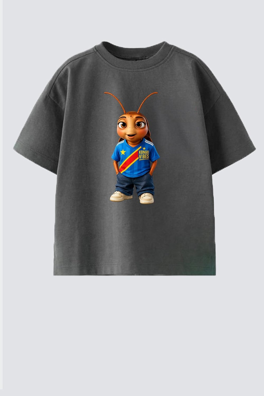 Unisex Çocuk Pamuklu Demokratik Kongo Baskılı T-Shirt