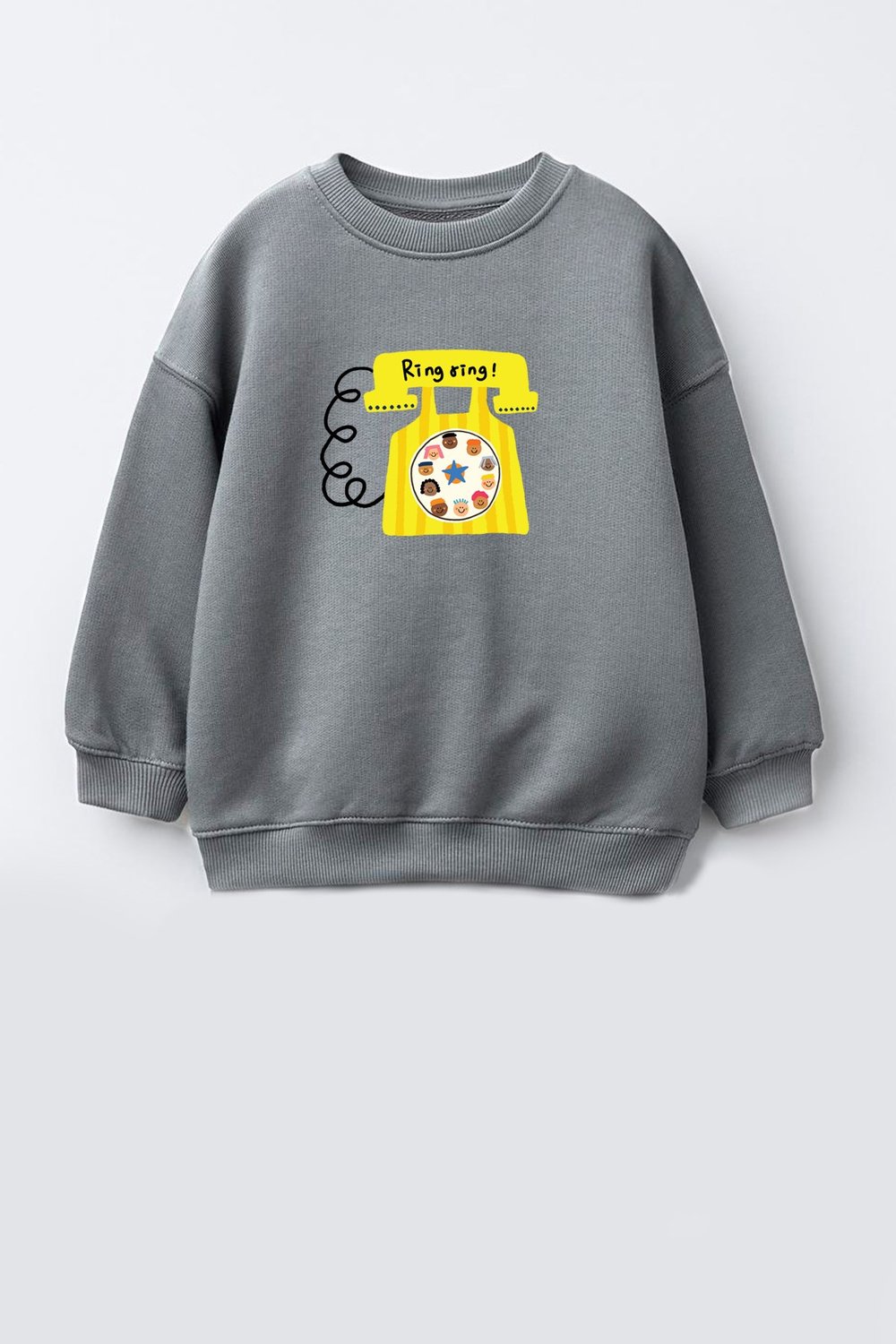 Unisex Çocuk Telefon Baskılı 3 İplik Kumaş Pamuklu Sweatshirt
