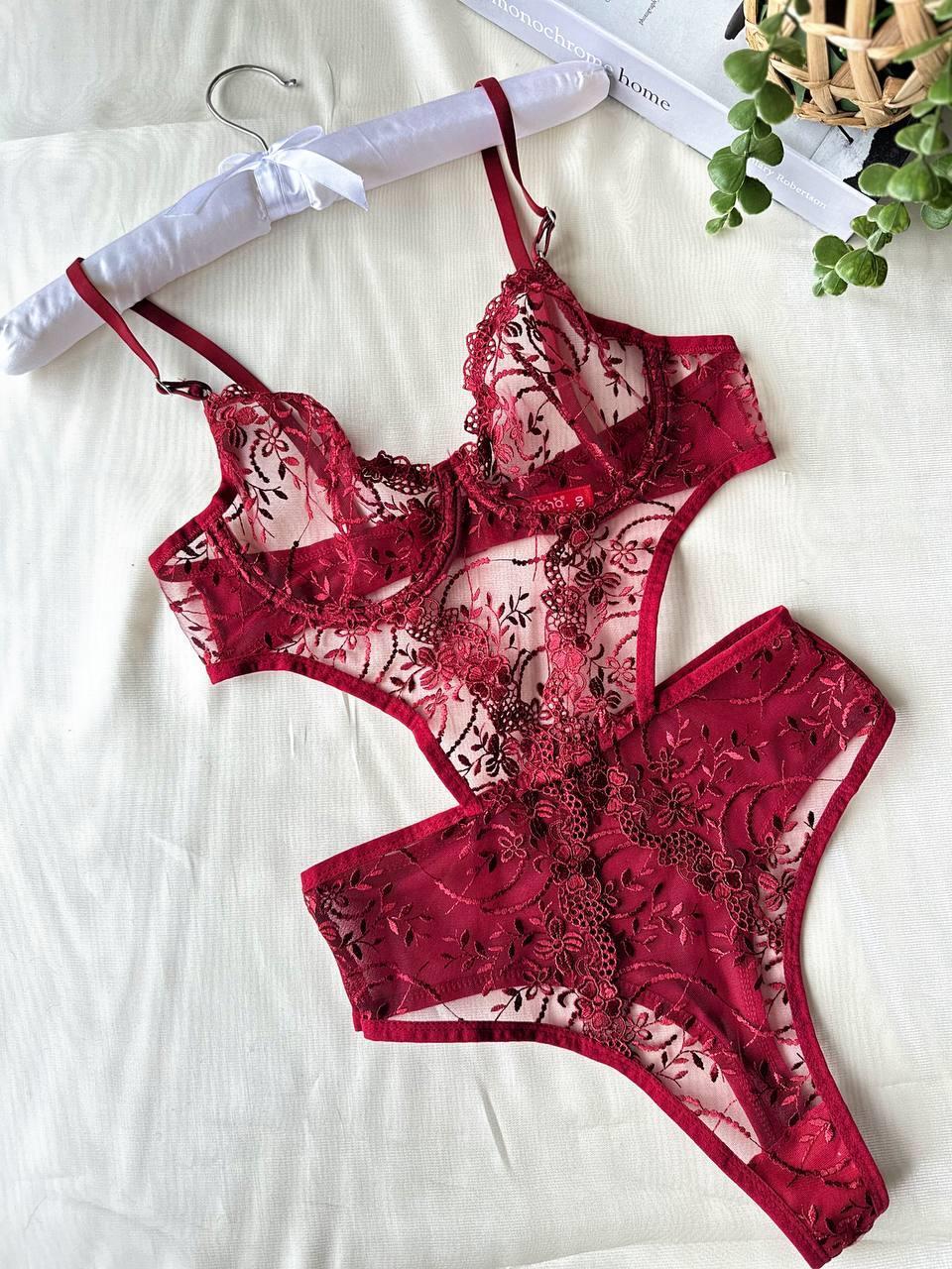 Aria's Closet Çiçek Desenli Bordo Bodysuit