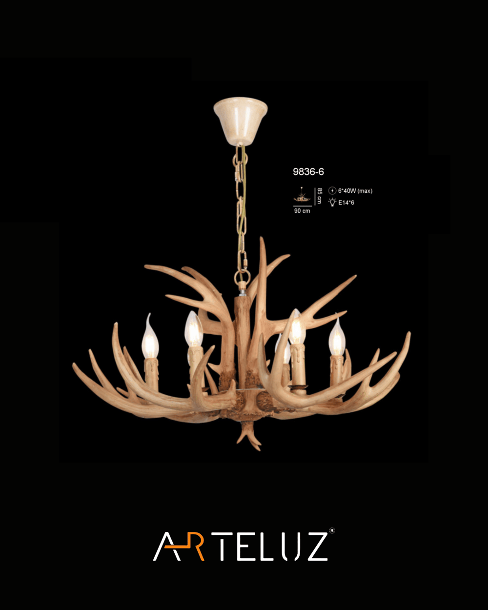 GEYİK BOYNUZ MODEL 6'LI SARKIT AVİZE (70 CM)