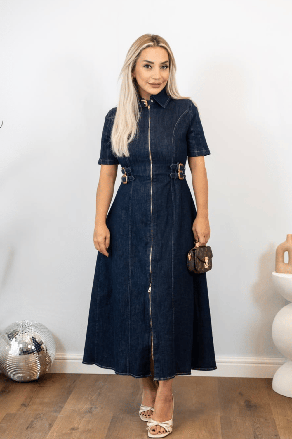 Kemer Detaylı Denim Elbise