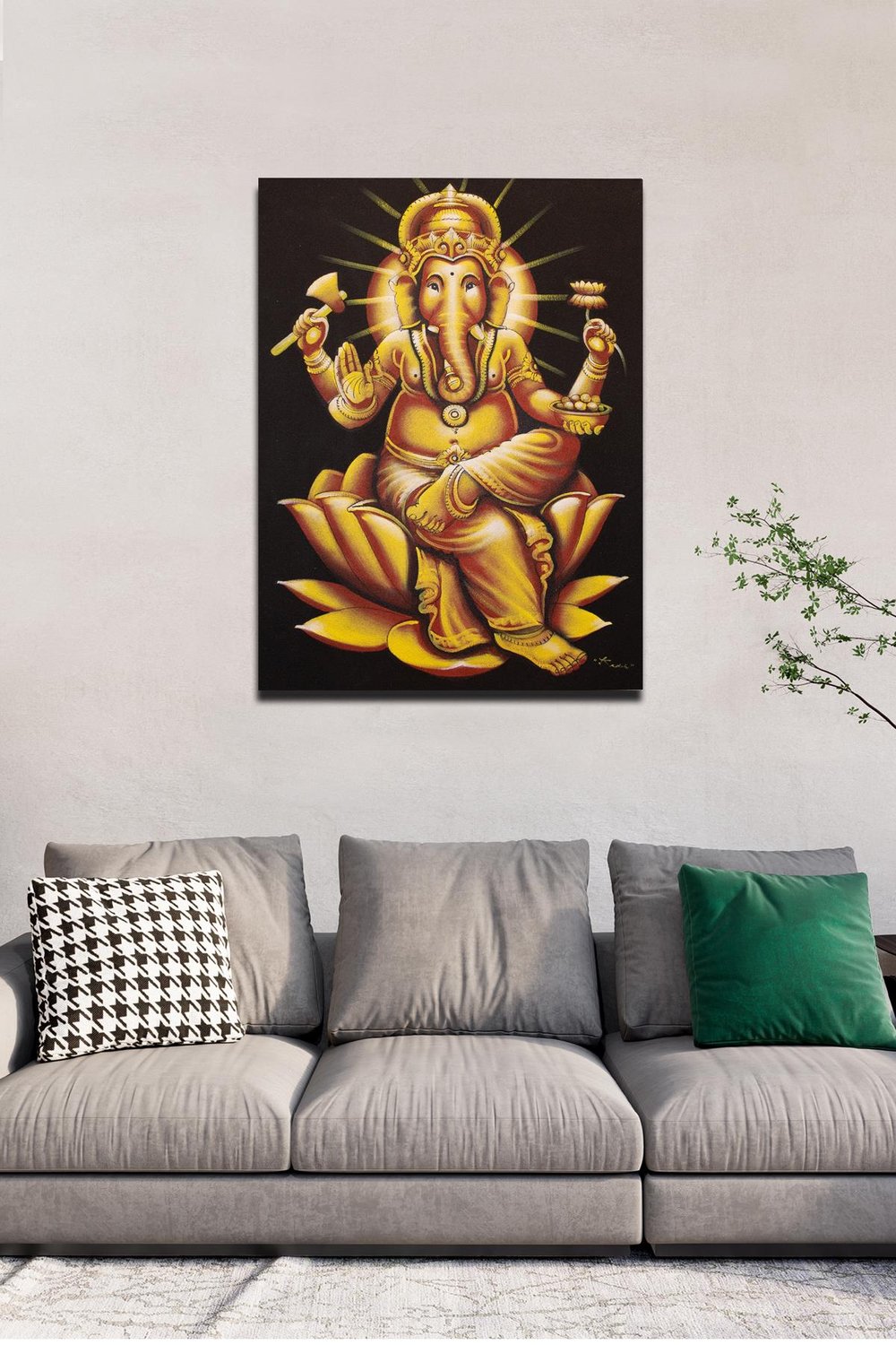 Altın Ganesh Figürü Lotus Çiçeği Üzerinde Tuval Tablo