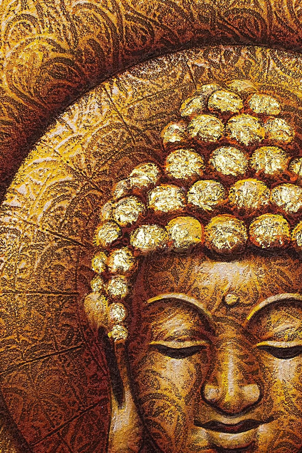 Altın Tonlarında Buda Portresi El Yapımı Tuval Tablo
