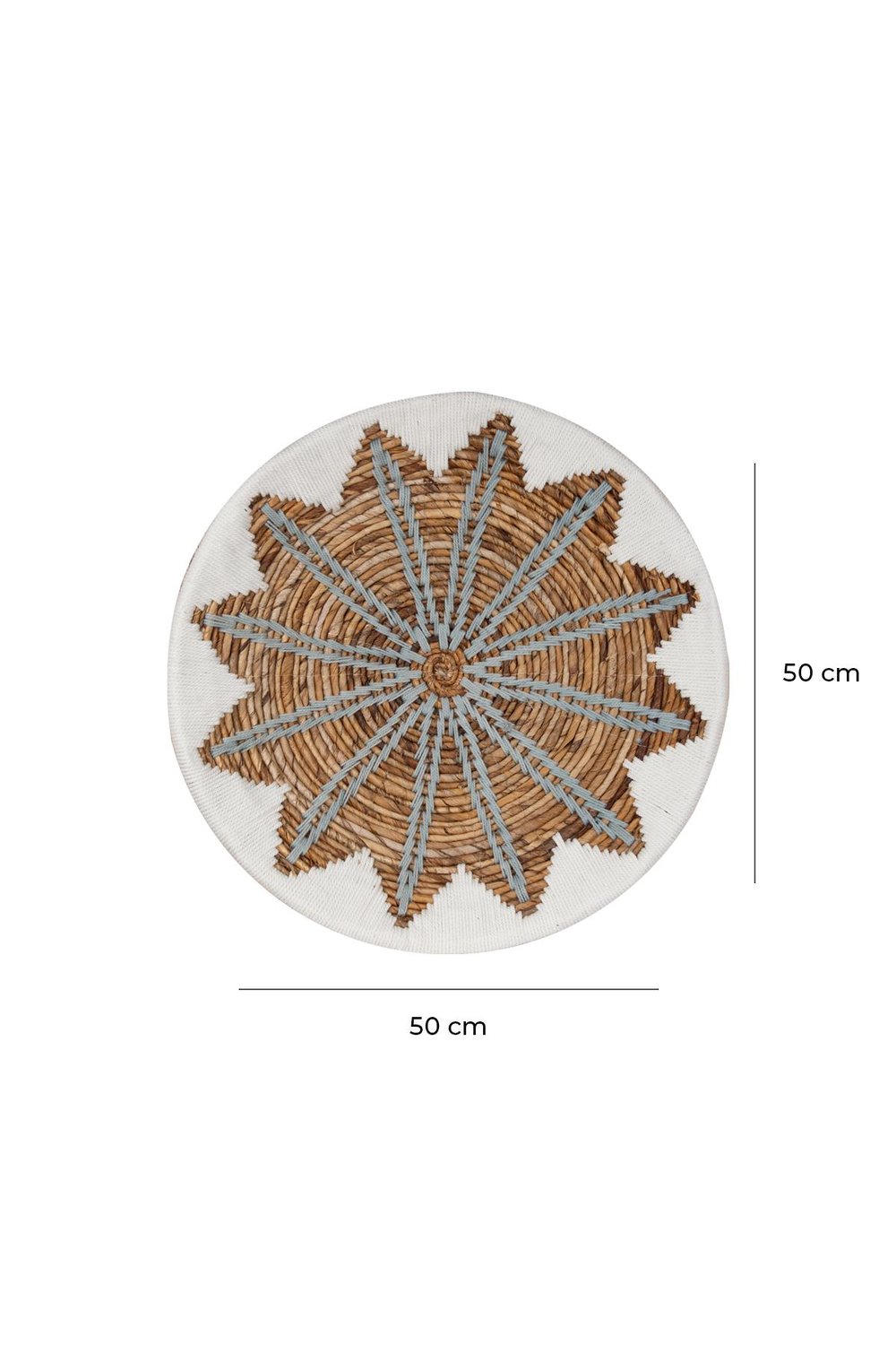 Bohem Hasır Yuvarlak Duvar Dekoru Bambu ve Makrome İle Yapılan Duvar Süsü 50 cm x 50 cm