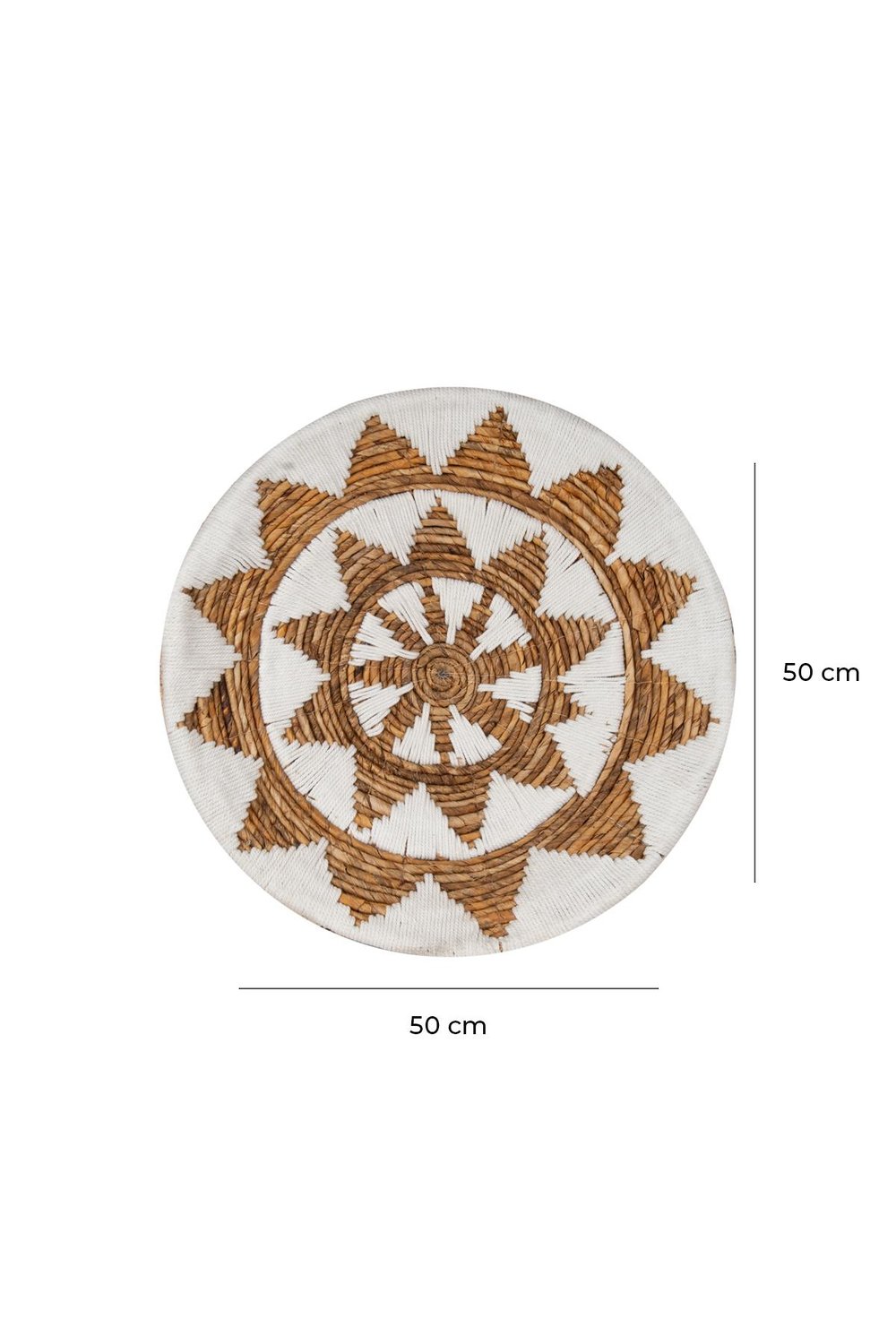 Bohem Hasır Yuvarlak Duvar Dekoru Bambu ve Makrome İle Yapılan Duvar Süsü 50 cm x 50 cm